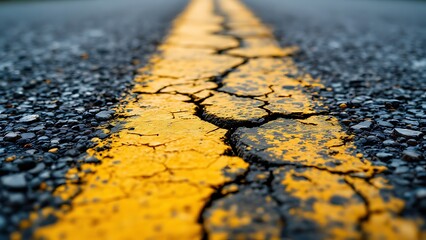 Road Texture with Yellow Cracked Centerline