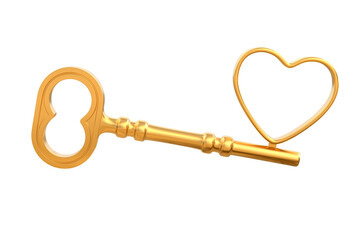 Key from heart on white background. Isolated 3D illustration