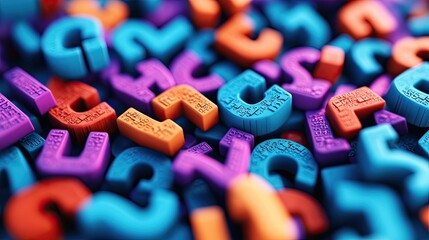 Close-up view of colorful alphabet letters in a jumbled arrangement.