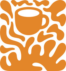Abstract coffee cup with orange organic shapes