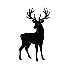 Obraz premium A versatile deer silhouette vector illustration perfect for depicting wild animals, especially reindeer with prominent antlers, ideal for nature or Christmas-themed designs
