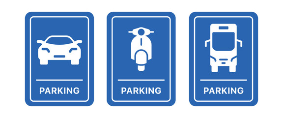 Various car types parking sign set.