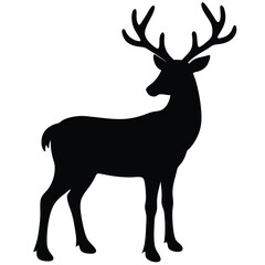 Fototapeta premium Black silhouette of a majestic deer with large antlers standing proudly against a white background
