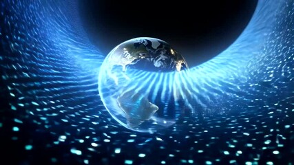 Earth globe surrounded by abstract light trails - Powered by Adobe