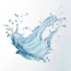 fresh water splash on white background, isolated blue water splash in mid-air, curved water splash with droplets on white background, mineral water splash, water splash isolated, easy to cutout