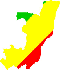 Republic of the Congo (Congo, Congo-Brazzaville) flag map with country boundary shape (Web Mercator projection)