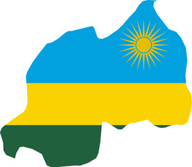 Rwanda national flag map with country boundary shape (Web Mercator projection)
