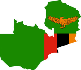 Zambia national flag map with country boundary shape (Web Mercator projection)