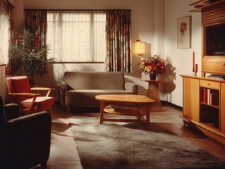 Mid-century modern living room interior.