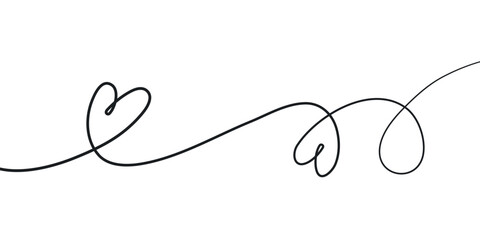 Hand drawn continuous of heart. Lineart romantic logo, icon, valentine element in trendy doodle style. love nubes art for wedding, birthday. Outline coquette vector illustration on white background.