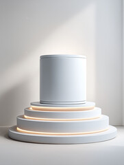 Obraz premium Elegant White Cylindrical Platform with Subtle Lighting Ideal for Product Display or Presentation