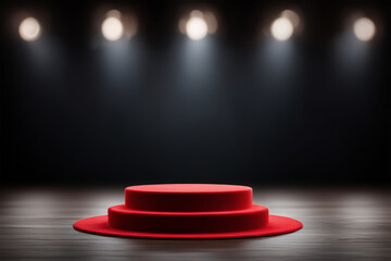 Fototapeta premium Elegant Red Carpet Stage Podium Award Ceremony Spotlight Backdrop Presentation