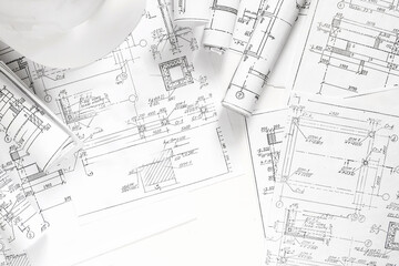 architect design working drawing sketch plans blueprints and making architectural construction...