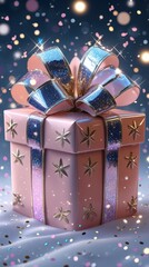 Colorful gift box with shiny ribbon decorated for a festive celebration