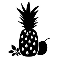 Obraz premium Silhouette of pineapple and coconut, black and white tropical drink ingredients