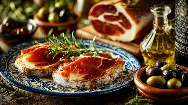 Gourmet platter featuring Tablilla de Cordero and olives in Extremadura
