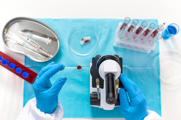 examine blood in the laboratory. Selective focus.