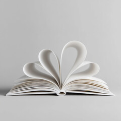 Open book with pages fanned out artistically, showcasing the beauty of reading and creativity in a minimalist setting