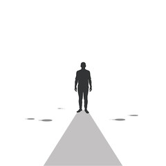 Silhouette of a Man Standing on a Path, Minimalist Illustration with a Sense of Isolation and Uncertainty