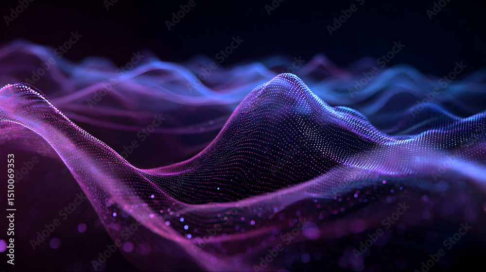 Poster abstract digital landscape with flowing particles creating a dynamic visual effect, futuristic backd