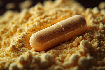 Vitamin Supplement Capsule on Nutritional Powder Base for Health and Wellness Design