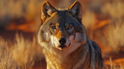 Fototapeta premium Close-up of a wolf in a desert