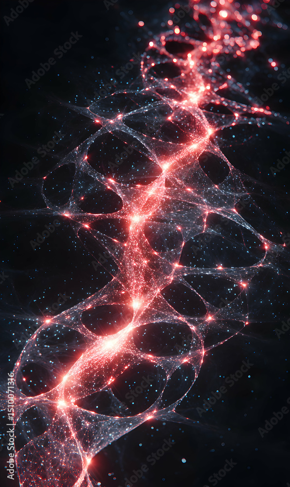 Poster intricate network of glowing nodes connected by flowing lines creates a mesmerizing abstract design 