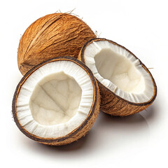 coconut on a white background cut lengthwise
