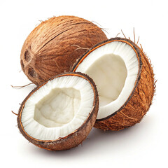 coconut on a white background cut lengthwise