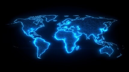 World map with detailed geographic features and grid layout displayed on a vibrant blue background