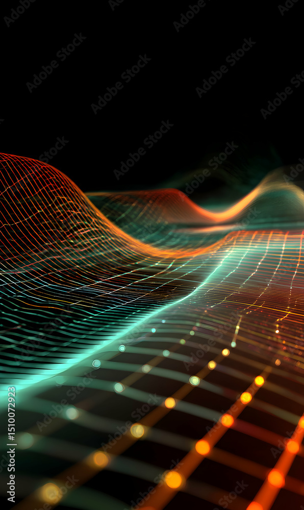 Poster abstract wave pattern with glowing dots representing connectivity and technological advancement in t