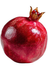Ruby Red Pomegranate: A single, perfectly ripe pomegranate fruit, showcasing its vibrant red skin and intricate crown, photographed in vivid detail. 