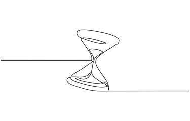 One continuous line drawing of sand hourglass. Vintage timer as Countdown concept, One line continuous hourglass . Isolated on white background.