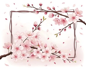 Naklejka premium Elegant Floral Frame with Cherry Blossoms and Falling Petals Perfect for Springtime Greetings Invitations and Romantic Designs with a Touch of Japanese Aesthetics