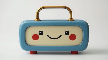 Cute Retro-Inspired Toy Radio with Smiling Face and Bright Colors