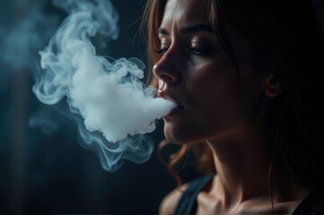 A person blowing smoke from a lit cigarette, cautionary note for public health campaigns and anti-smoking initiatives