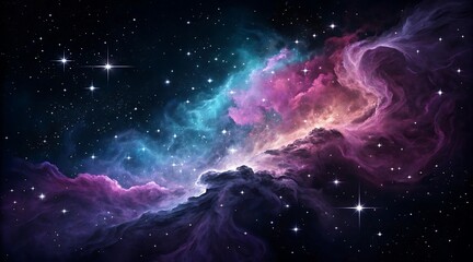Colorful Nebula and Starfield in Deep Space with Pink Purple and Teal Clouds and Bright Stars for Backgrounds and Creative Projects