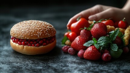 Delicious Sandwich with Pomegranate and Fresh Mixed Berries