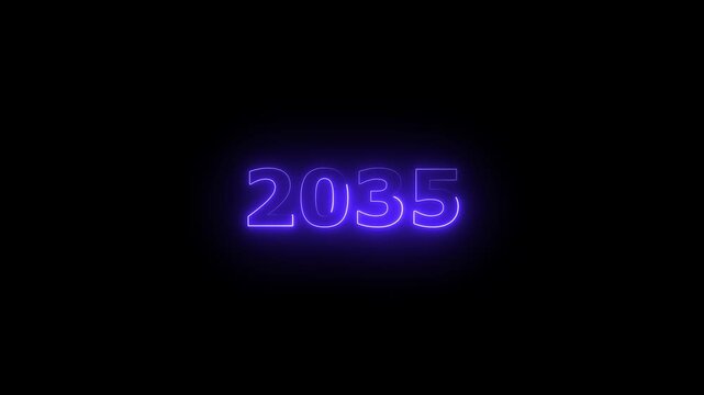 2035 neon line text. Abstract 2035 neon text animation, Glowing neon number text background 4k video animation.