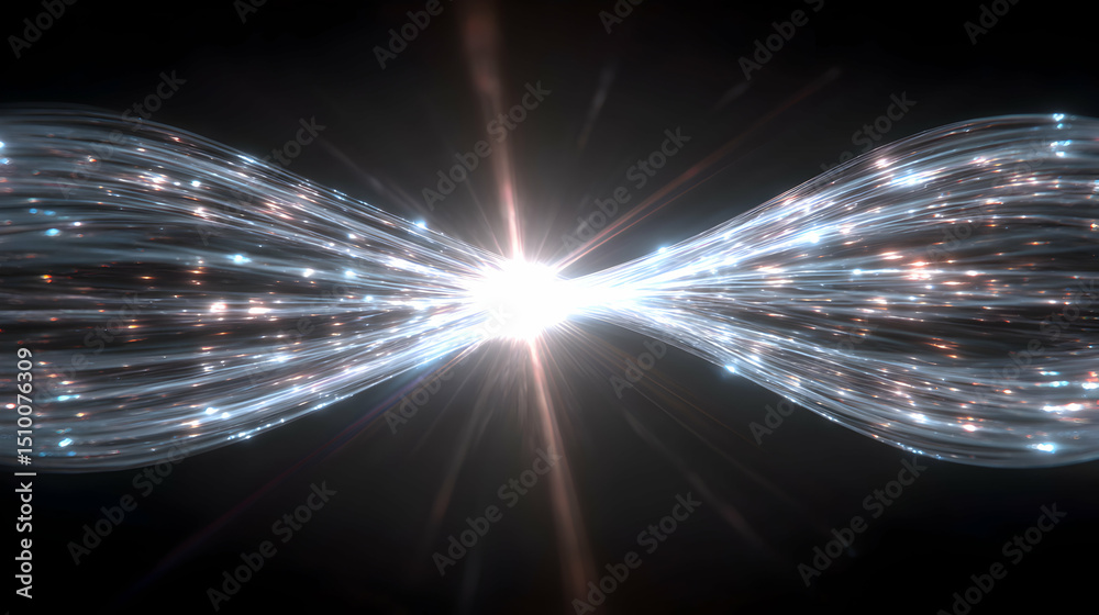 Poster dynamic light streams emanating from a central point creating an electrifying and ethereal convergen