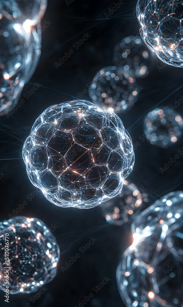 Poster connected worlds abstract network nodes forming complex structures in digital space exploration scie