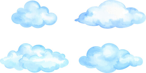 Cartoon vector cloud icon set with seamless fluffy blue sky design