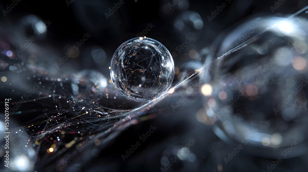 Poster mystical orbs hover connected by luminous strands a mesmerizing dance of light and shadow creating a