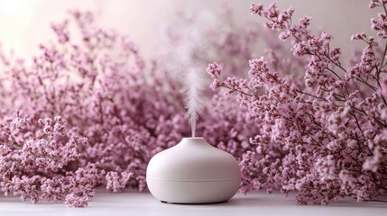 Elegant Aromatherapy Diffuser Surrounded by Pink Flower Blooms