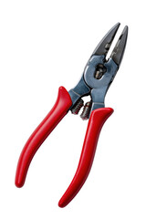 Red-Handled Long-Nose Pliers:A pair of long-nose pliers with red handles, isolated on a white background. The image showcases the tool's detail and functionality.