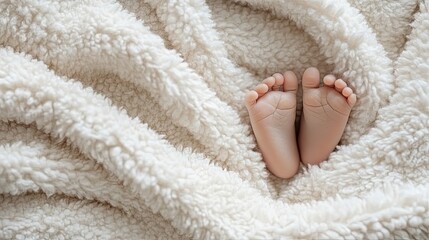 Tiny feet nestled within soft, fluffy blanket.