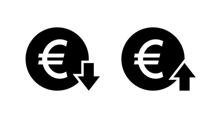 Euro down and up icon. Europe currency decrease and increase sign symbol