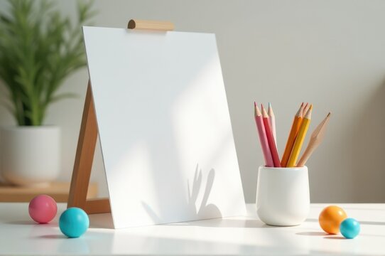 A white easer placed next to colored pencils, perfect for art classes or home use