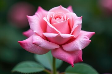 A close-up shot of a pink rose with green leaves, perfect for floral arrangements or romantic gestures