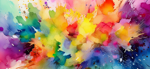 Abstract art splattered watercolor painting vibrant watercolor splash with a blend of colors for artistic design.